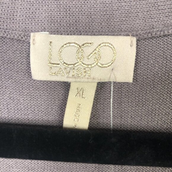 LOGO Lavish Cardigan Sweater Womens XL Taupe Longline Embellished Lace Pockets - Picture 5 of 16